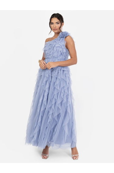 Anaya With Love Recycled Blue Waterfall One Shoulder Maxi Dress