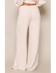 Petite Cream Wide Leg Lace Hem Knitted Trousers - 2
