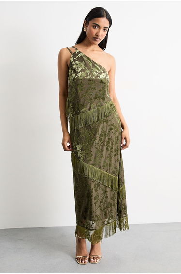 Devore One Shoulder Fringe Cami Top