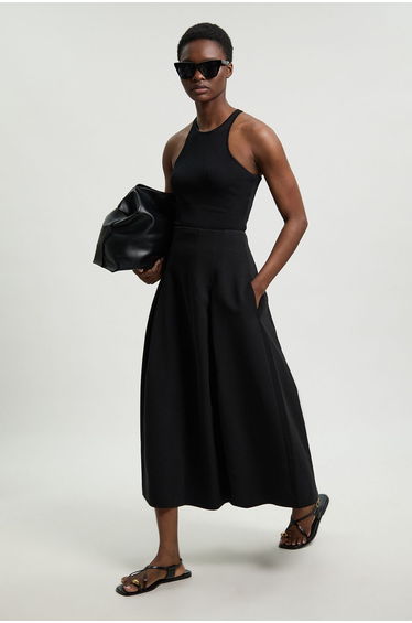 Compact Stretch Tailored Seam Detail Prom Full Skirt