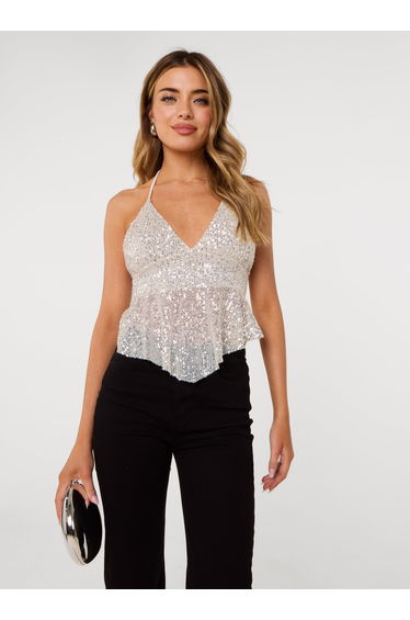 Sequin Halter Neck Top