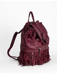 Burgundy Studded Fringe Backpack - 1