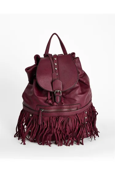 Burgundy Studded Fringe Backpack
