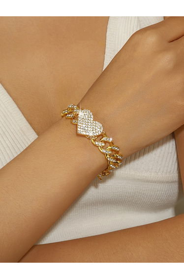 Gold Embellished Heart Shape Chain Bracelet