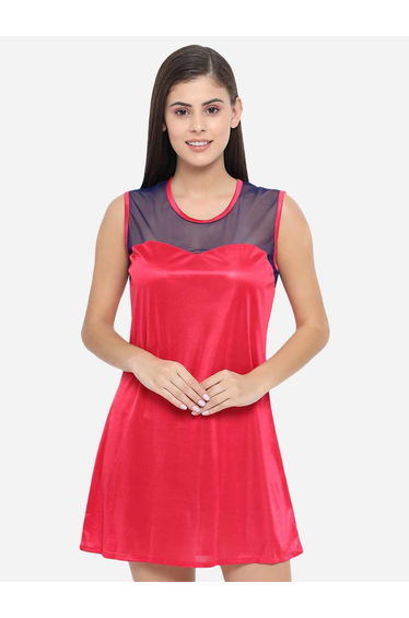 Solid Illusion Neckline Satin Babydoll