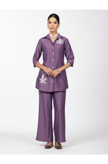 Women Embroidered Shirt and Wide Leg Trousers Co-ords