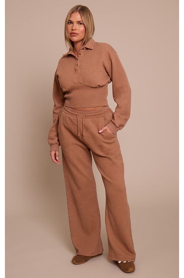 Shape Chocolate Washed Tie Waist Straight Leg Joggers