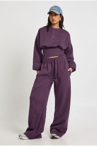 Deep Hem Henley Sweatshirt Tracksuit - plum