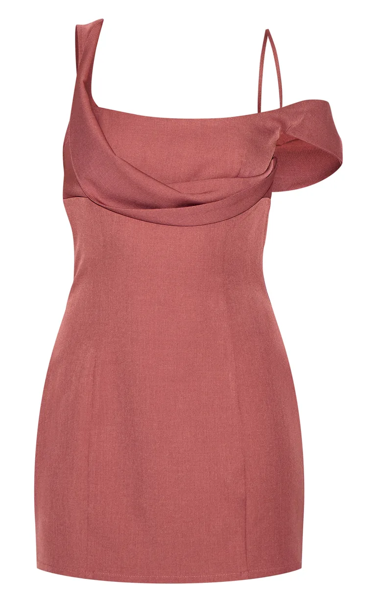 Dusty Pink Woven Drape Mini Dress - 4