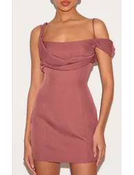 Dusty Pink Woven Drape Mini Dress - 3