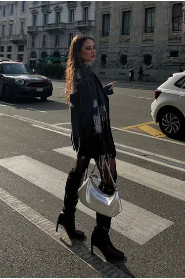 Afton Rhinestone Chain Torn Denim Jacket