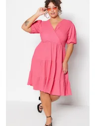 Plus Size Dress - Pink - Wrapover - 2