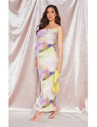 Maternity Purple Watercolour Plisse Midaxi Dress - 2