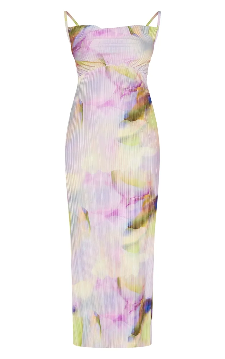 Maternity Purple Watercolour Plisse Midaxi Dress - 4