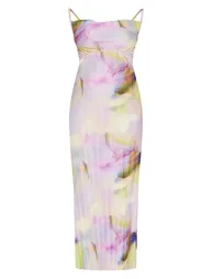 Maternity Purple Watercolour Plisse Midaxi Dress - 4