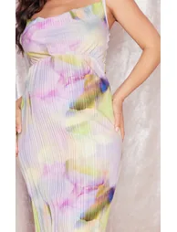 Maternity Purple Watercolour Plisse Midaxi Dress - 3