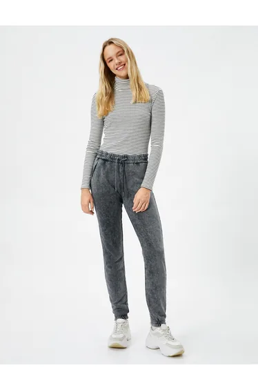 Jogger Sweatpants Washed Waist Tied Pocket Detailed