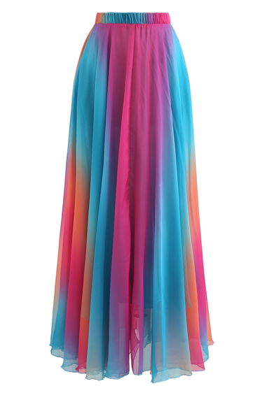 Tie Dye Chiffon Maxi Skirt in Blue