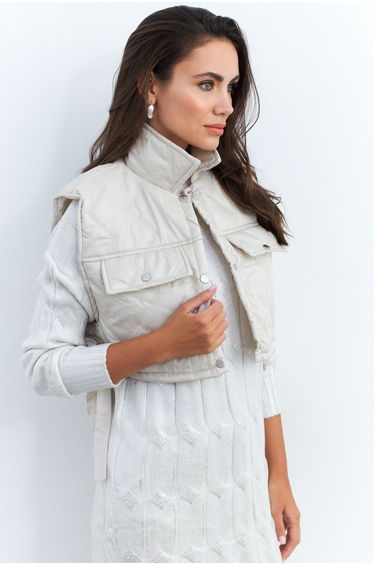 Women's Beige Crop Vest