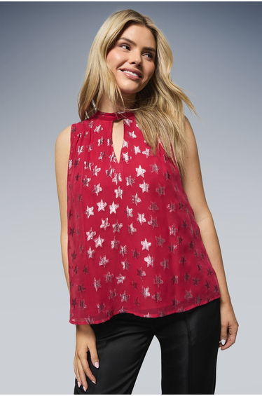 DP Luxe Star Jacquard Keyhole Sleeveless Top