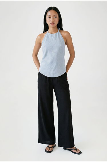 Linen Look Wide Leg Trousers - black