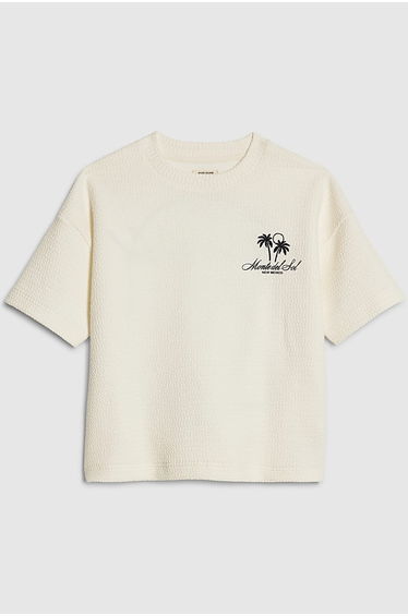 Mini Boys Cream Textured Palm Tree T-shirt