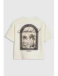 Mini Boys Cream Textured Palm Tree T-shirt - 1