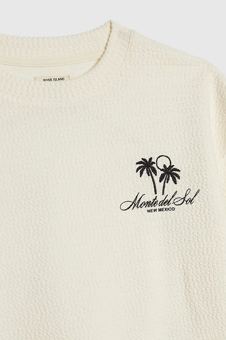 Mini Boys Cream Textured Palm Tree T-shirt - 2
