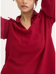 Maroon Open Collar Shirt with Pintuck Detail - 3