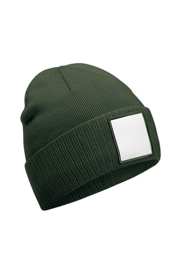 Beechfield Appliqué Patch Beanie - Olive Green/White