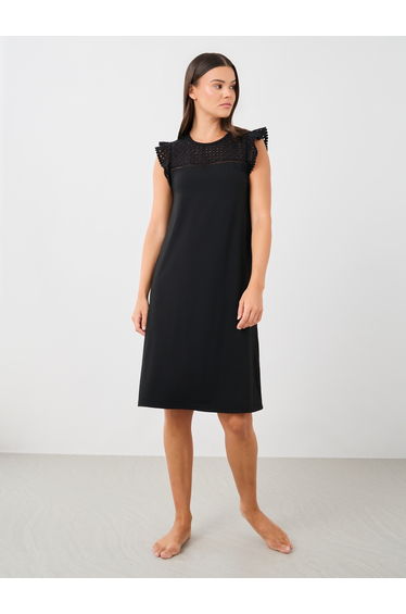 Schiffli Round Neck Ruffled Detail Night Dress