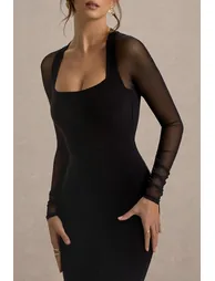 On Track | Black Flared-Leg Jumpsuit With Sheer Sleeves - 2