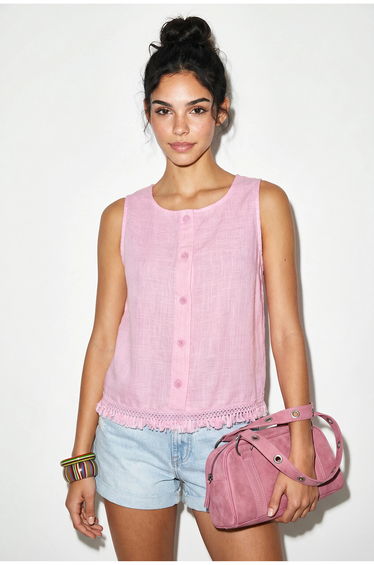 LUCCI Cotton Sleeveless Crew Neck Blouse