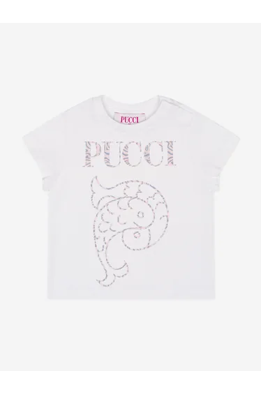 PUCCI Baby Girls Fish Logo T-Shirt in White