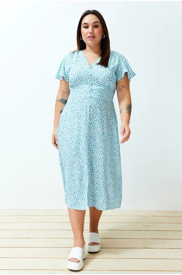 فستان ميدي بتصميم بشكل A بطبعة أزهار