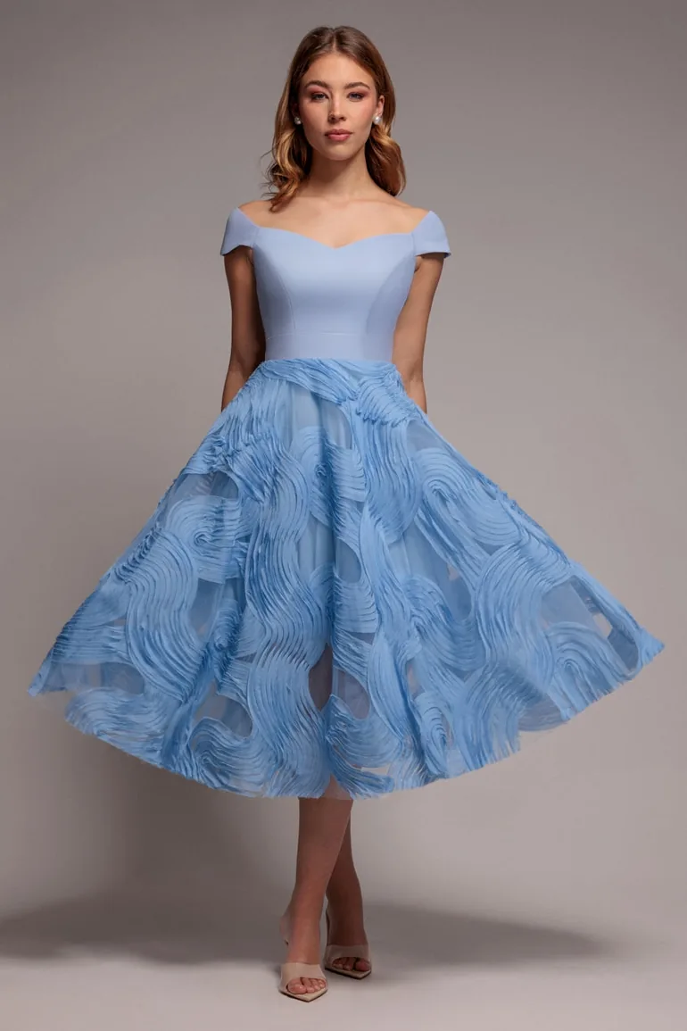 Goddiva Scuba & Textured Chiffon A Line Midi Dress - Blue Goddiva Blue :  Premium Dresses : VogaCloset Iraq
