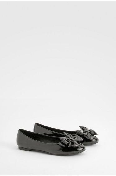 Patent Bow Round Toe Ballerina - black