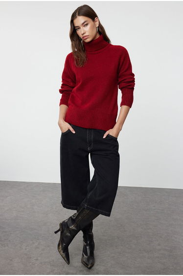 Claret Red Soft Textured Basic Knitwear Sweater