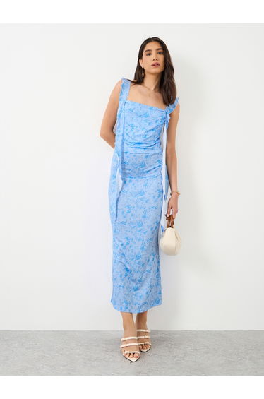 Printed Ruffled Strappy Bodycon Dress