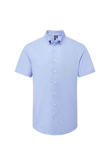 Premier Mens Supreme Oxford Short-Sleeved Formal Shirt - Oxford Blue