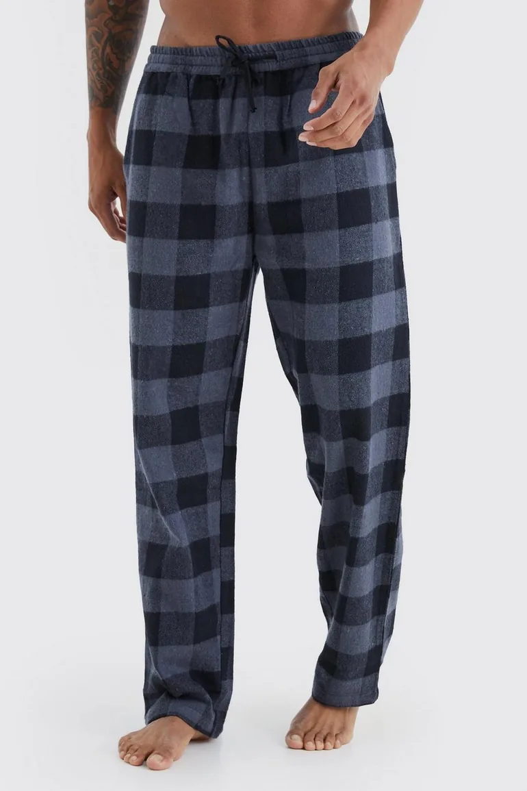 Woven Check Loungewear Pants - black