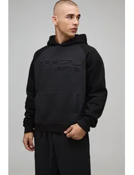 Oversized Boxy Official Embossed Colour Block Hooded Tracksuit - black - 2