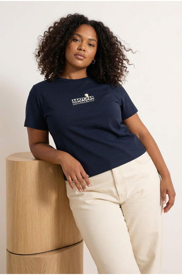 Navy Blue Regular Fit Cherry Printed Large Size T-Shirt