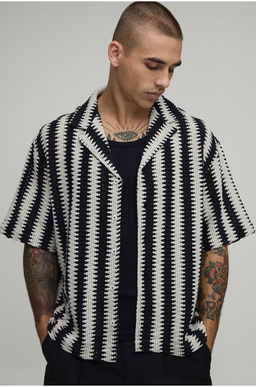 Oversized Boxy Crotchet Shirt - natural