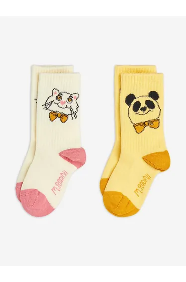 Mini Rodini Kids Cat and Panda 2 Pack Socks Set in Multicolour