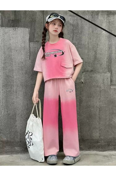 Girls Printed Tie-Dye Look T-Shirt and Pants Set