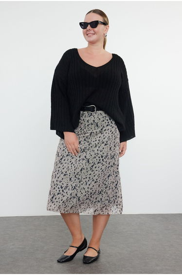 Black V-Neck Ribbed Knitwear Sweater
