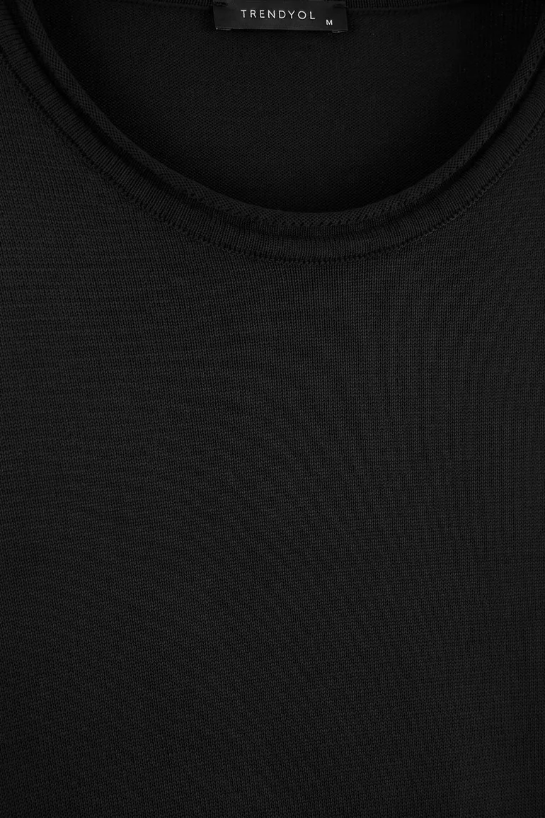 Black Regular/Normal Cut Collar Detailed Slim Knitwear Sweater - 1