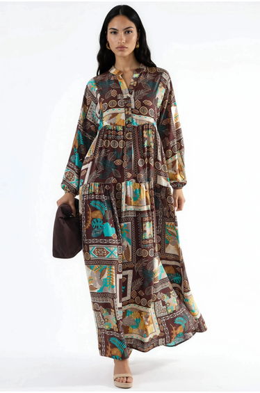 V-Neck Patterned Maxi Dress