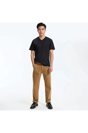 Cotton V-Neck T-Shirt with Short Sleeves